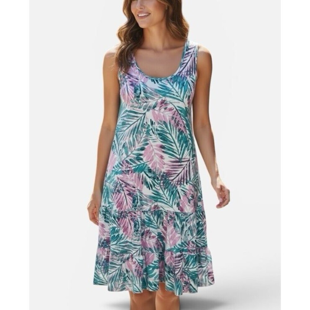 MSK dress multi-colored tropical leaf pattern